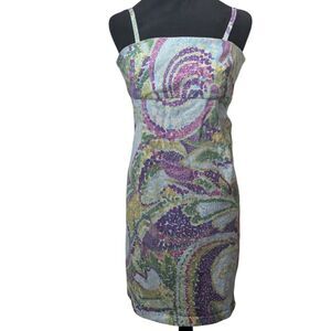 A Pea in the Pod Maternity Floral Mini Dress Abstract Pastel Pointillism